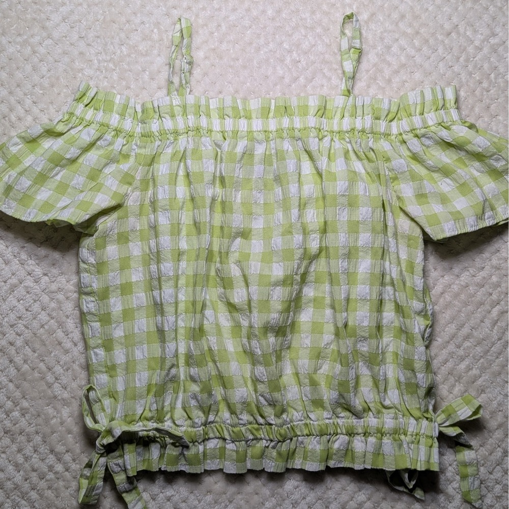 B-Wear Green Gingham Off Shoulder Smocked Top | M‎